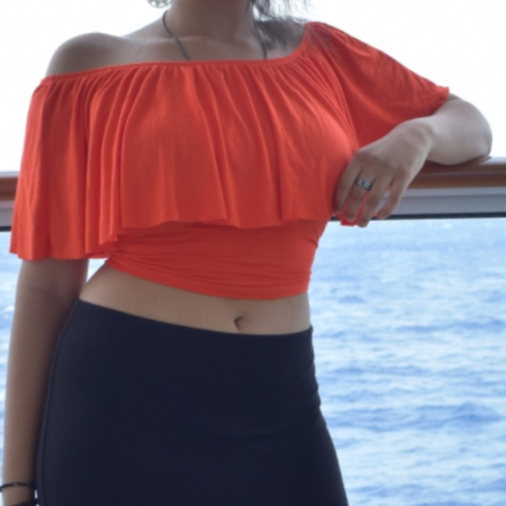 Orange ruffle crop top